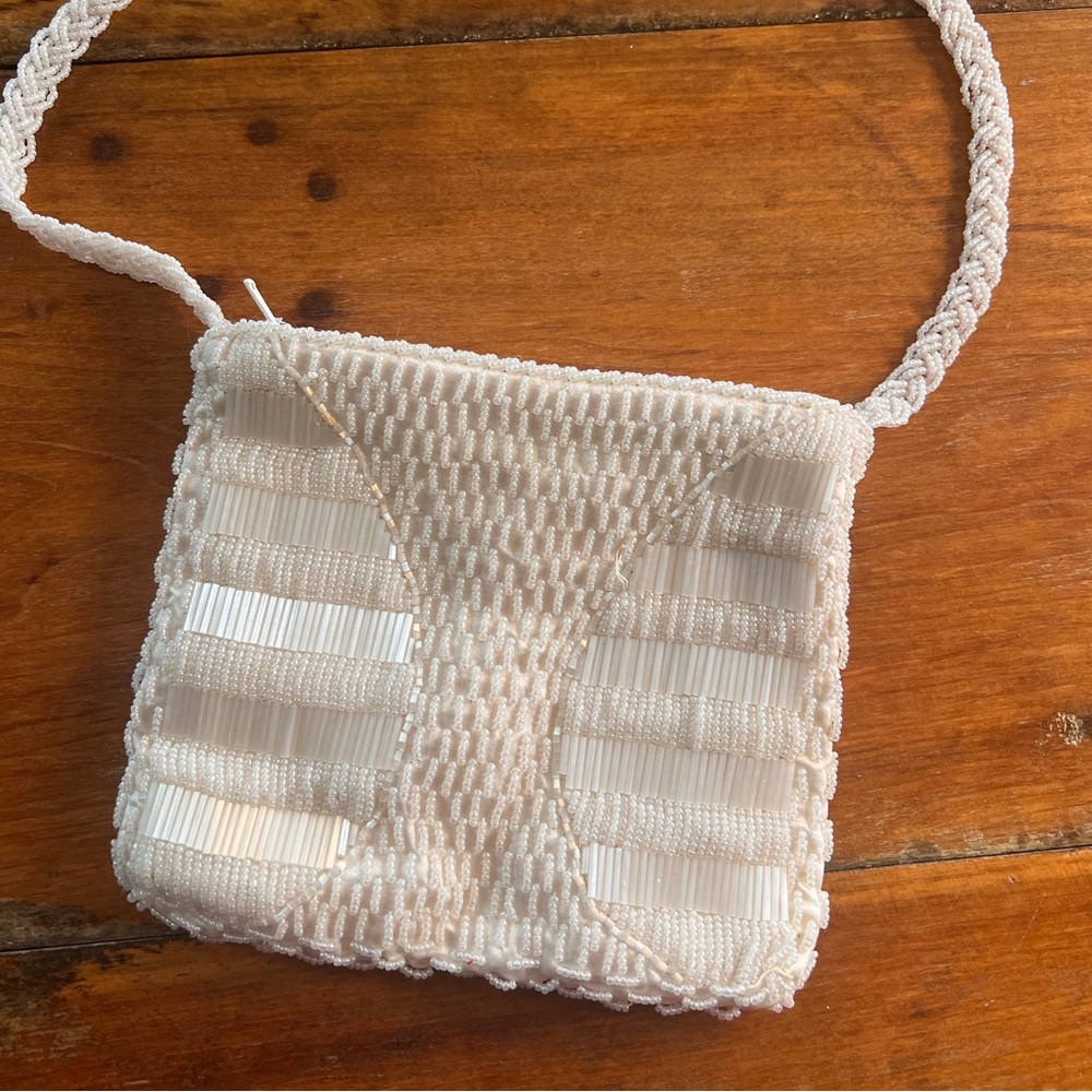 Vintage Beaded  Cream Woven Bag